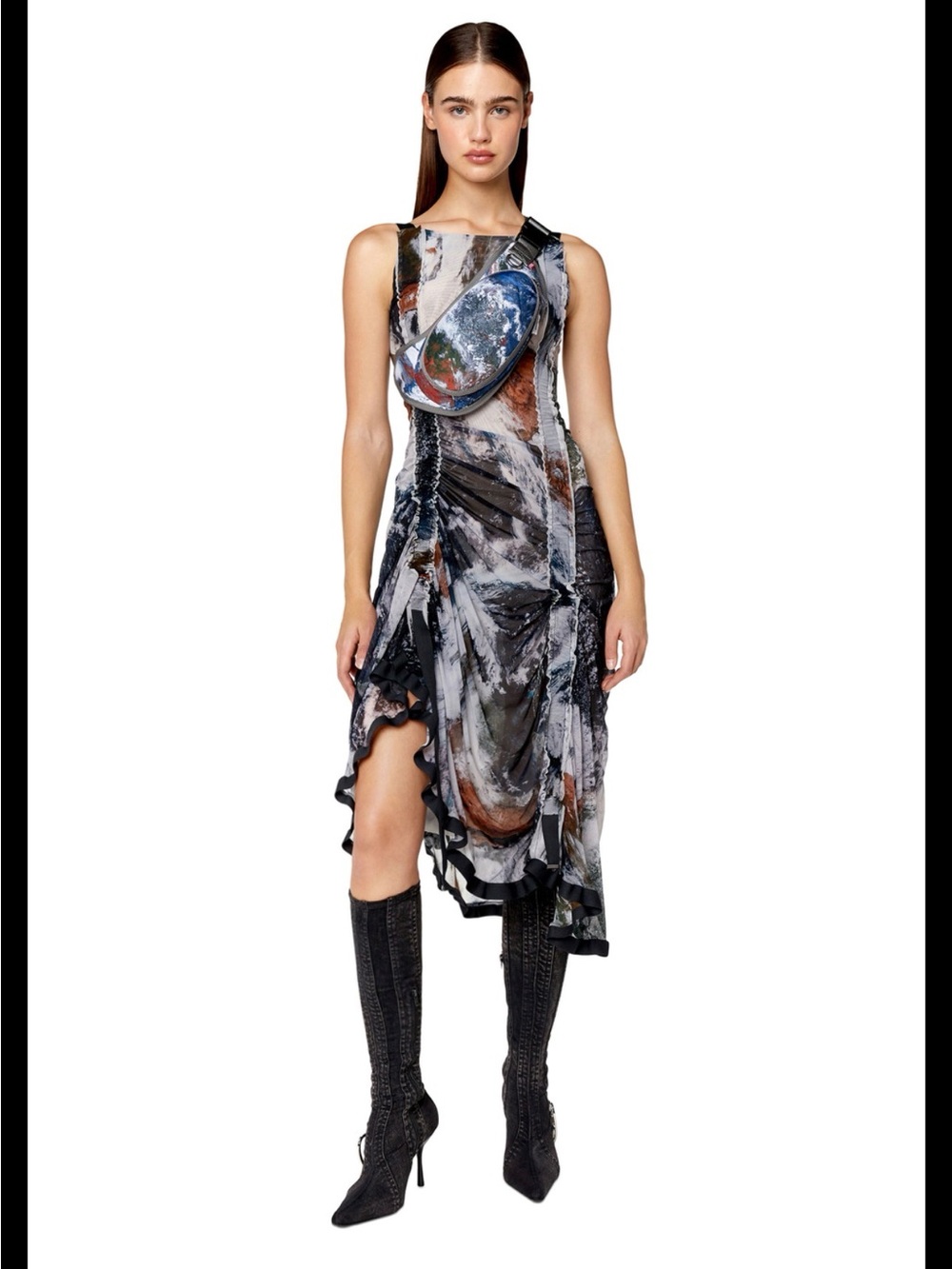 Draped Dress With Planet Print Diesel